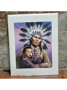 Vintage Unframed Two Braves Art Print 1983 Signed Ampe Lithograph Native America